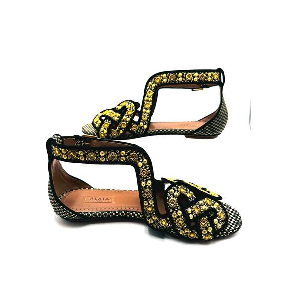 Alaïa Woven Black and Gold Embellished Sandals size EU 35 / US 5 - Picture 3 of 10